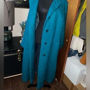 Vintage Green Blue Mohair Duster Coat